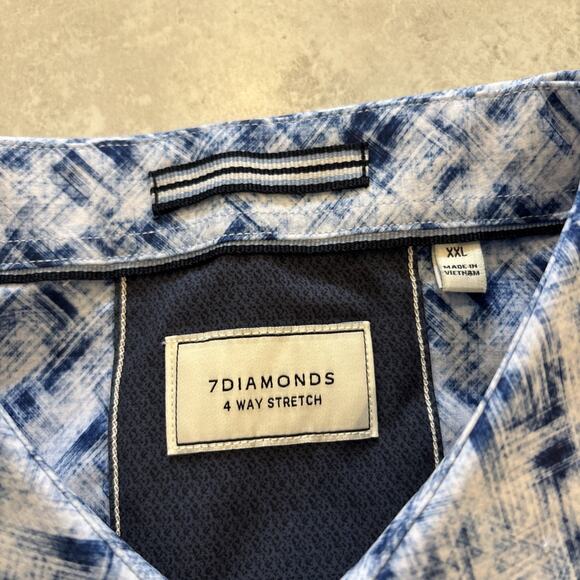 7 Diamonds Shirt Mens Sz XXL 4 Way Stretch Blue Abstract Short Sleeve Button Up - Picture 2 of 9